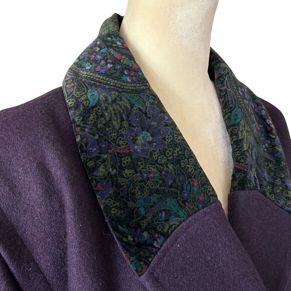 Andrea Marin Vintage Wool Pea Coat Purple Plus Size 20W Velvet Paisley Collar - Picture 4 of 11